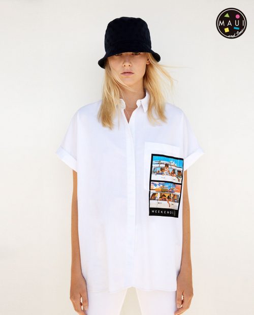 oversized-λευκό πουκάμισο- με -σχέδιο στην τσέπη 29,95 ΖΑΡΑ 2017